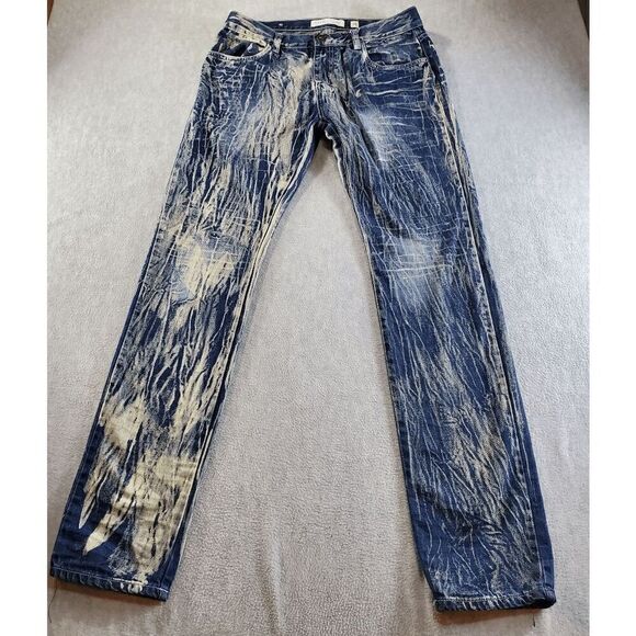 Evolution Jeans Mens 36x32 Blue Denim Cotton Faded Hip Hop Flat Front Skinny Leg - Picture 1 of 10